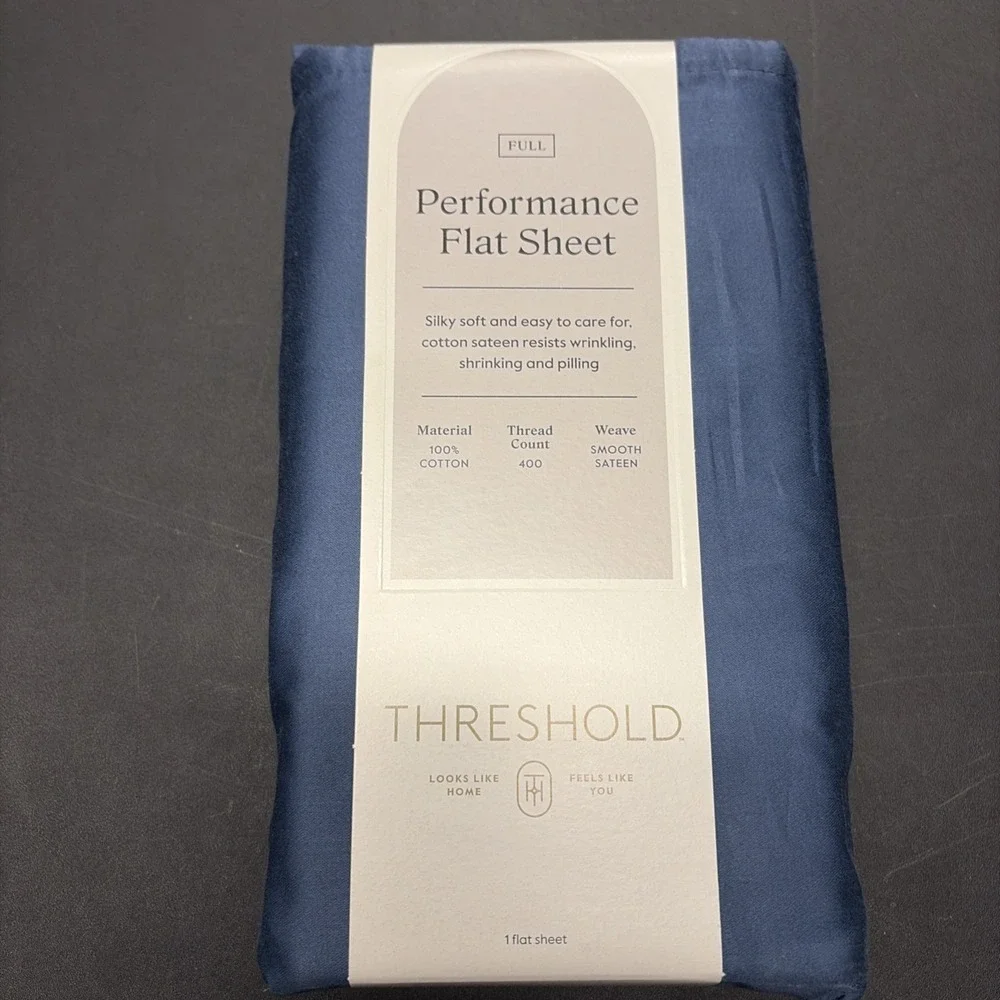 Full 400 Thread Count Performance Flat Sheet Metallic Blue Threshold Cotton 0637